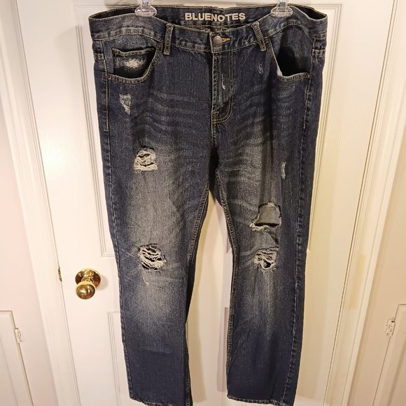 Bluenotes Tall Jeans Slim Distressed Blue Men's Size 38 Long Inseam 32 - Picture 5 of 16